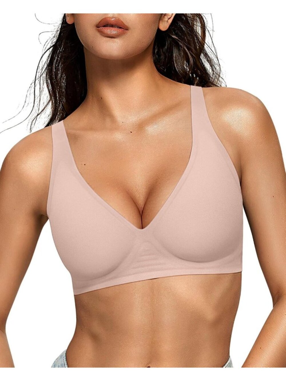 Comfy Wireless Deep V Jelly Bralette - Push Up T-Shirt Bra for Women